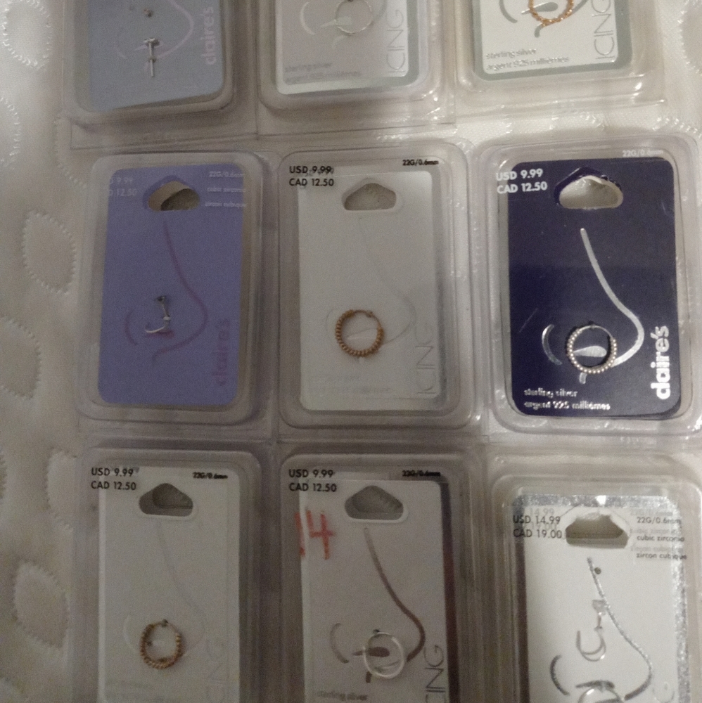 Bundle of mixed nose studs/hoops